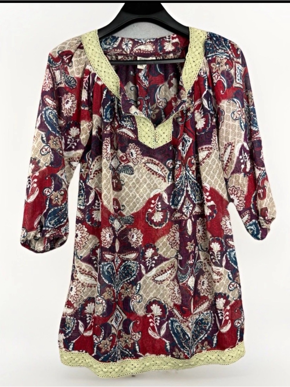 Urban Behavior Peace & Love Dress Size Medium Floral Lace Boho 3/4 Sleeve Boxy